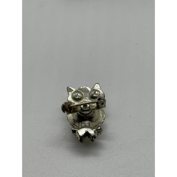 Rhinestone Owl Brooch Pin Clear Blue Stones Vintage - Picture 3 of 6